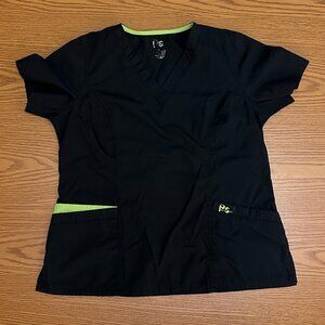 Black Scrub Top with Neon Green Trim – Size M